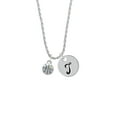 thumbnail image 2 of Delight Jewelry Silvertone Small Basketball with a AB Crystal Silvertone Script Initial Disc - T - Charm Necklace, 20"+3", 2 of 4