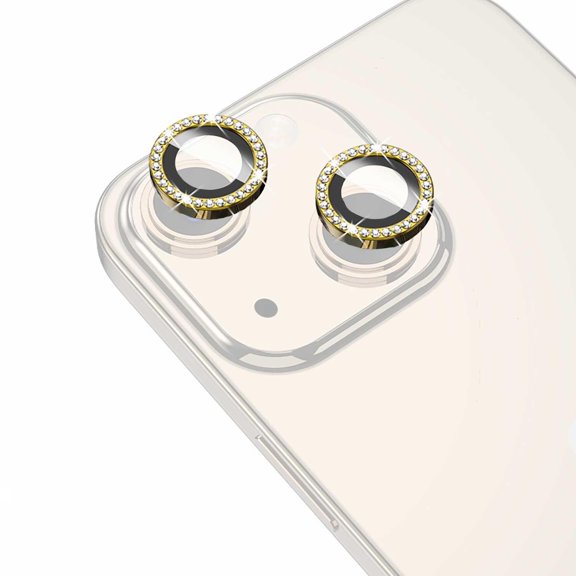Mica Vidrio MYBAT GlamCam para iPhone 15 y 15 PLUS Brillos Oro