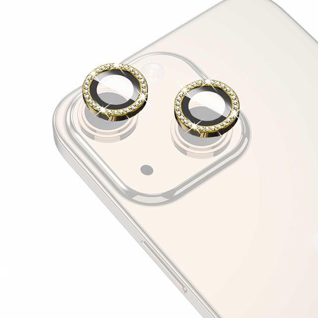 Mica Vidrio MYBAT GlamCam para iPhone 15 y 15 PLUS Brillos Oro