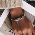 thumbnail image 4 of Evil Eye Bracelet Sterling Silver Clasp Charm Bangle Bracelet for Bead Charms with Sapphire Gemstones Evil Eye Clip Lock Stopper(17/19cm/ 21cm), 4 of 5