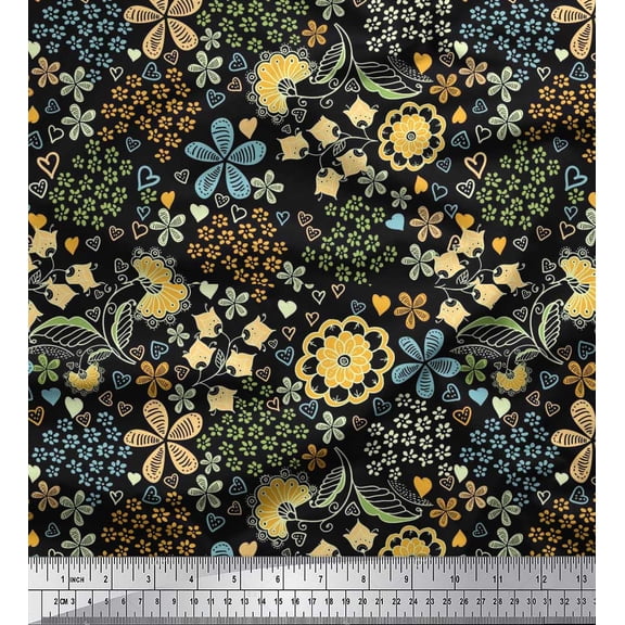 Soimoi Cotton Duck Fabric Heart & Floral Artistic Decor Fabric Printed Yard 42 Inch Wide