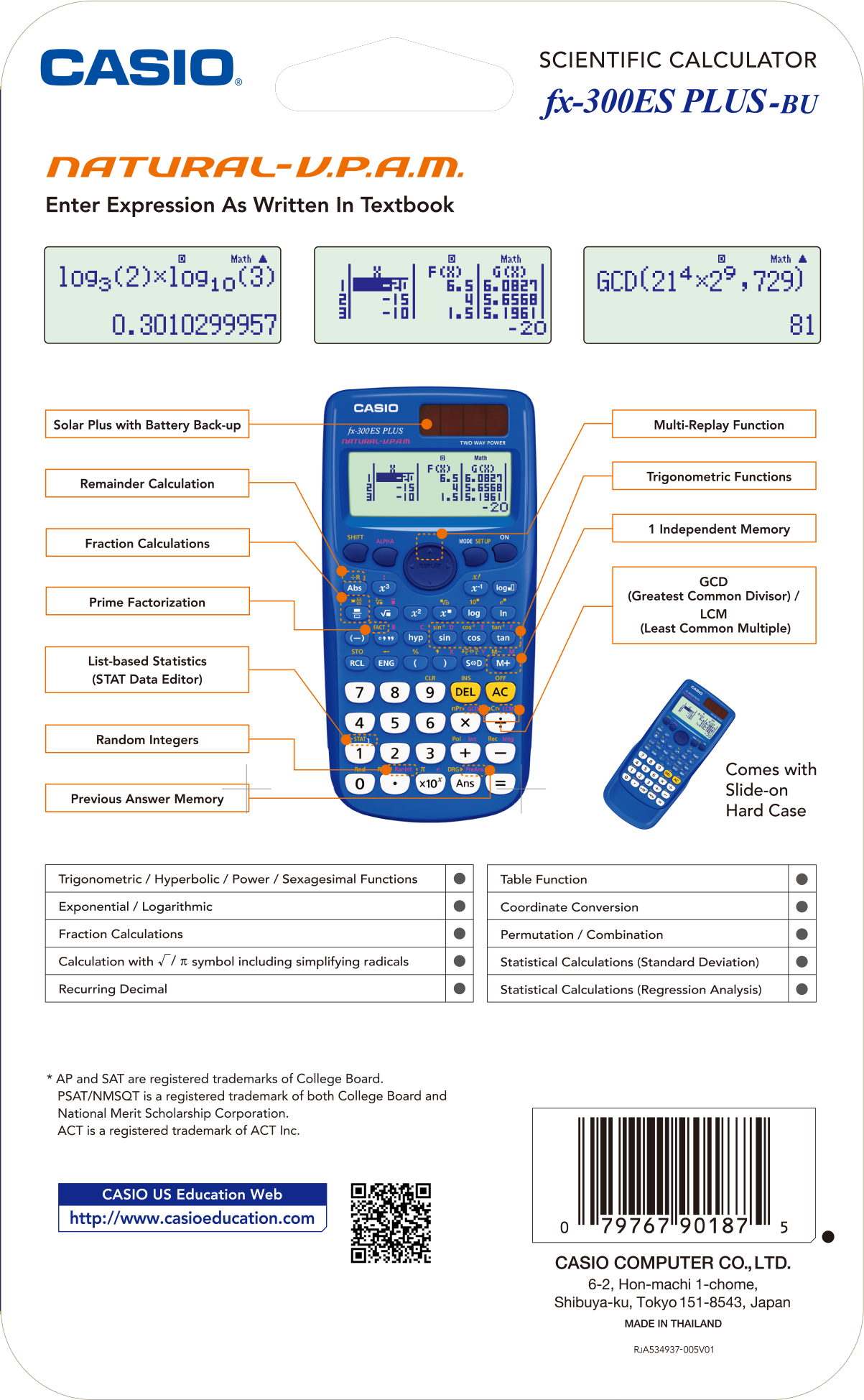 Casio FX-300ESPLUS Scientific Calculator, Natural Textbook Display, Blue - image 3 of 4