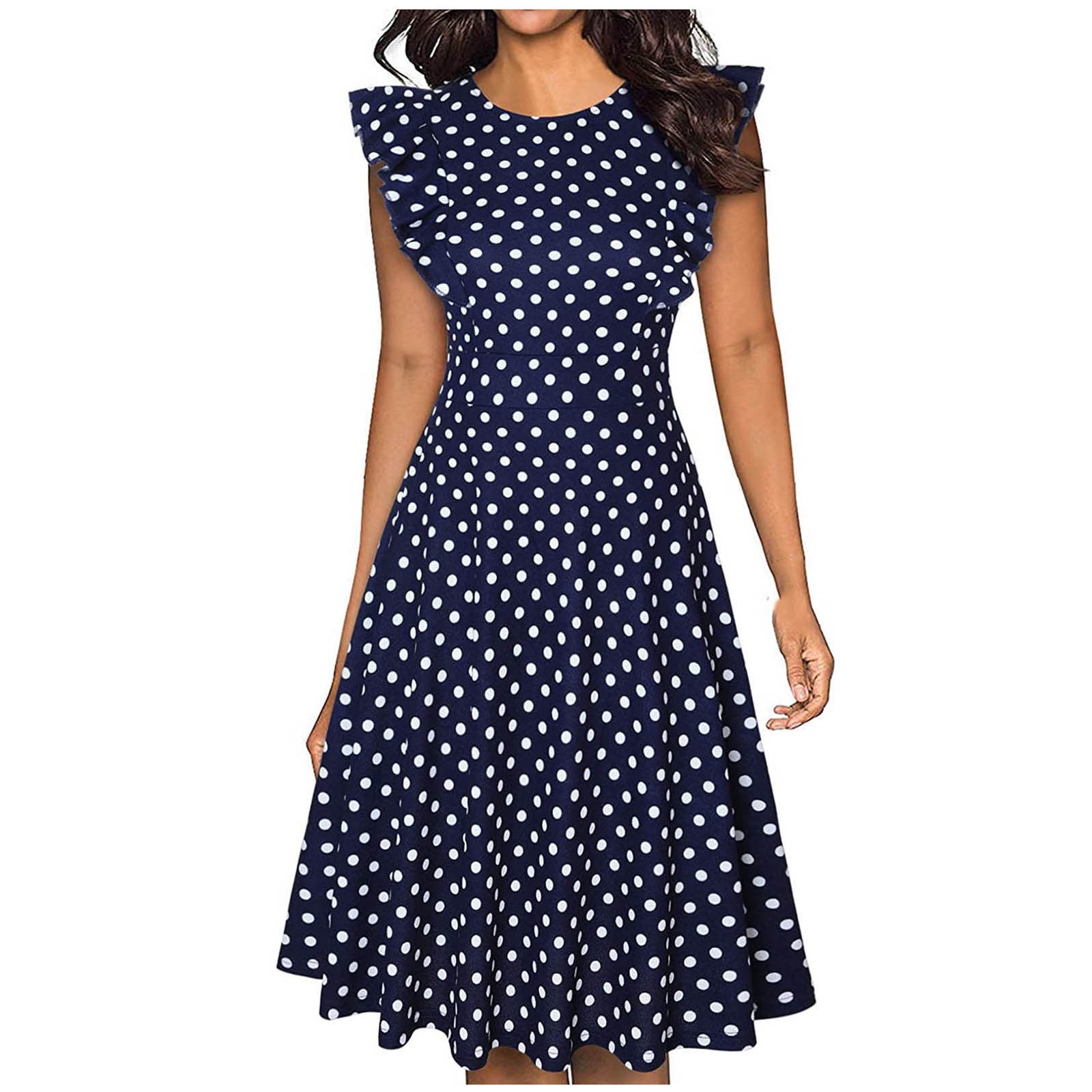 Dress for Women,Women's V Neck Vintage Ruffle Floral Flared A Line Swing Casual Cocktail Party Dresses 
