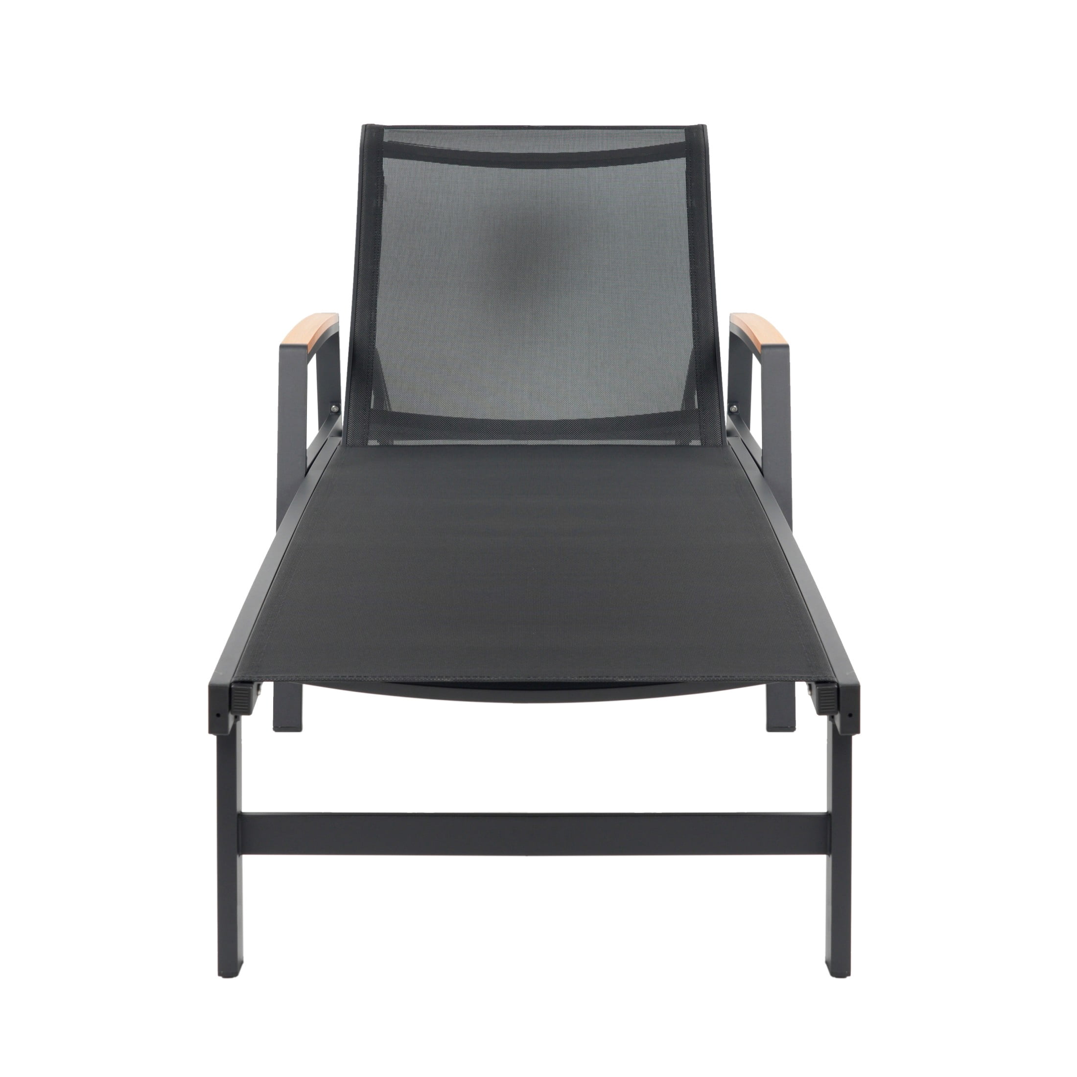 Stylish Outdoor Adjustable Chaise Lounges with Aluminum Frame and Mesh Seating, Black+Natural