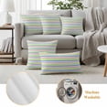 thumbnail image 6 of Blue Pink Stripe Outdoor Waterproof Pillow Covers, Minimalist Geometric Green White Striped Decorative Square Throw Pillowcase Sofa Cushion Sham for Patio/Couch/Chair, 18"x18" 2 Pack, 6 of 8