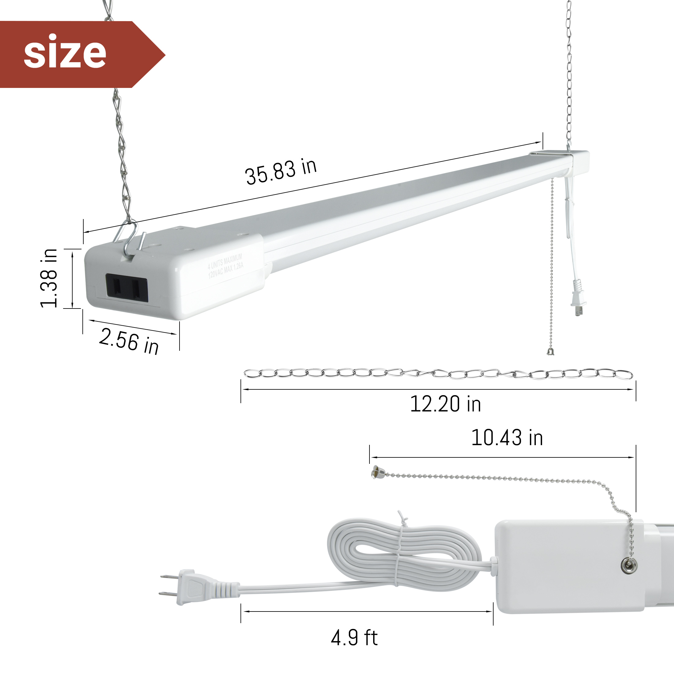 Hyper Tough 3-FT 4500-Lumen Integrated LED Shop Light, Slim Design, Linkable and Motion Sensor, 1PK - image 4 of 10
