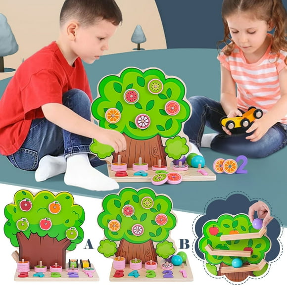 Dianli up to 60% off Gifts Teaching Tree Children Picking Apples Number Digital Kindergarten Early Education Toy Gliding Track Car Weekly Deals