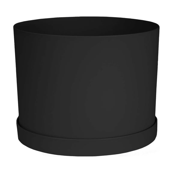 Bloem Mathers 8" Modern Resin Planter - Indoor Pot with Drainage Holes and Removable Saucer Tray, Black