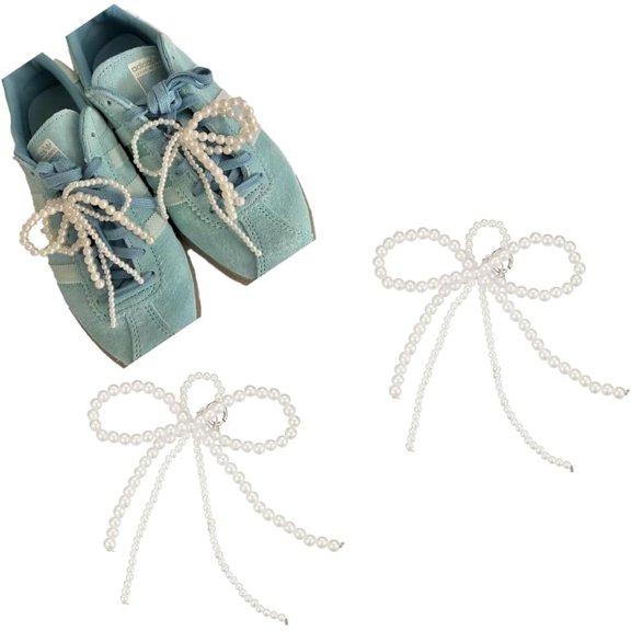 Jimin 2 pcs Pearls Bowknot Shoe Decoration Charms, Elegant Buckle Pearl Beaded Chain for Women DIY Shoe Charms Shoe Accessories for Wedding Gift