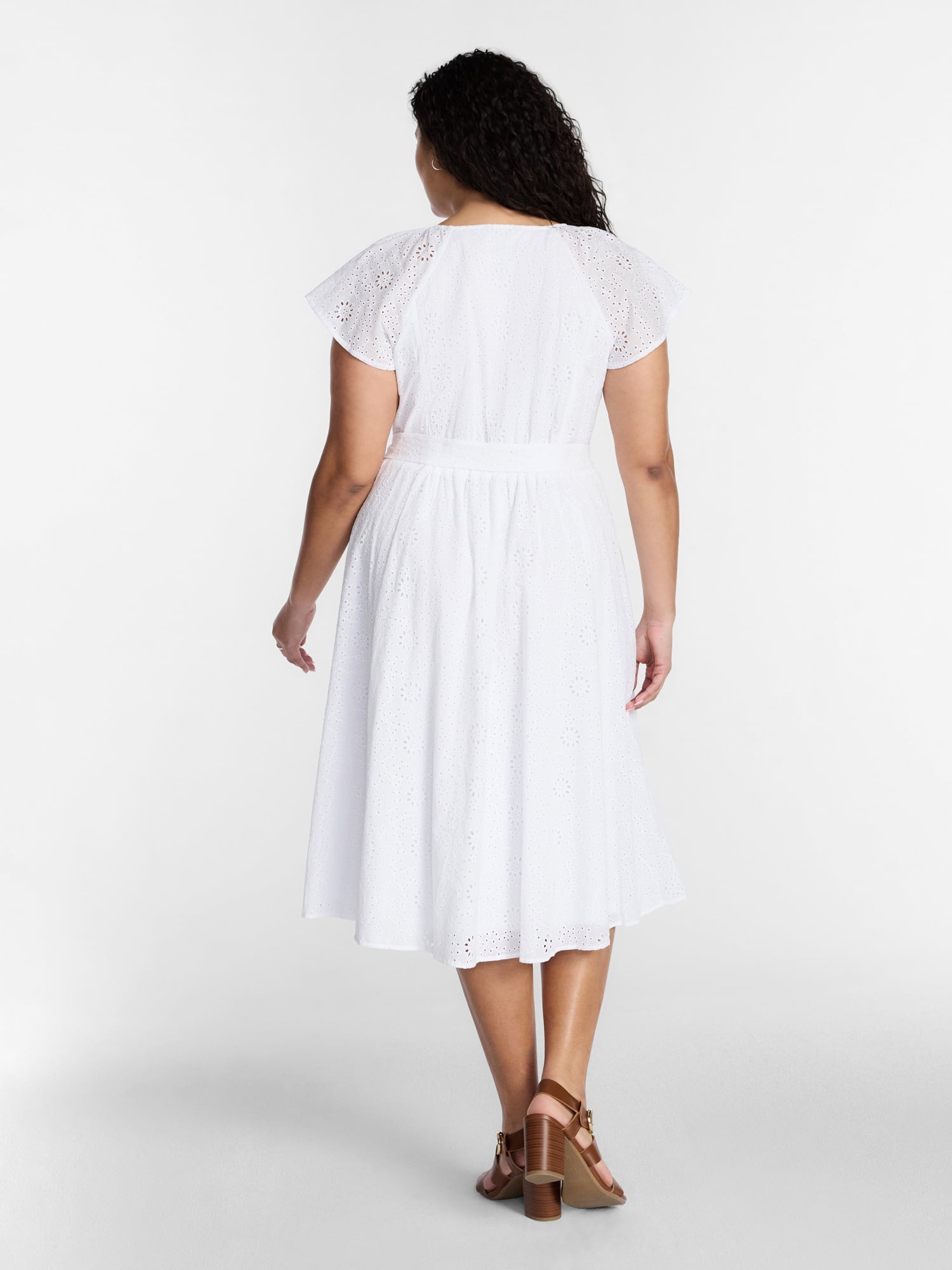Terra & Sky Women’s Plus Tiered Cotton Eyelet Dress, Sizes 0X-5X
