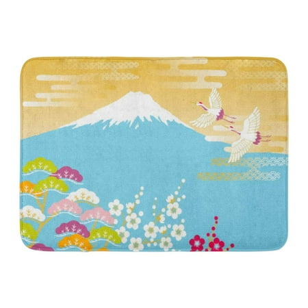 - GODPOK Greeting Japan Japanese Red Crowned Crane Flying in The Mount Fuji and Plum and Pine Cloud Oriental Rug Doormat Bath Mat 23.6x15.7 inch
