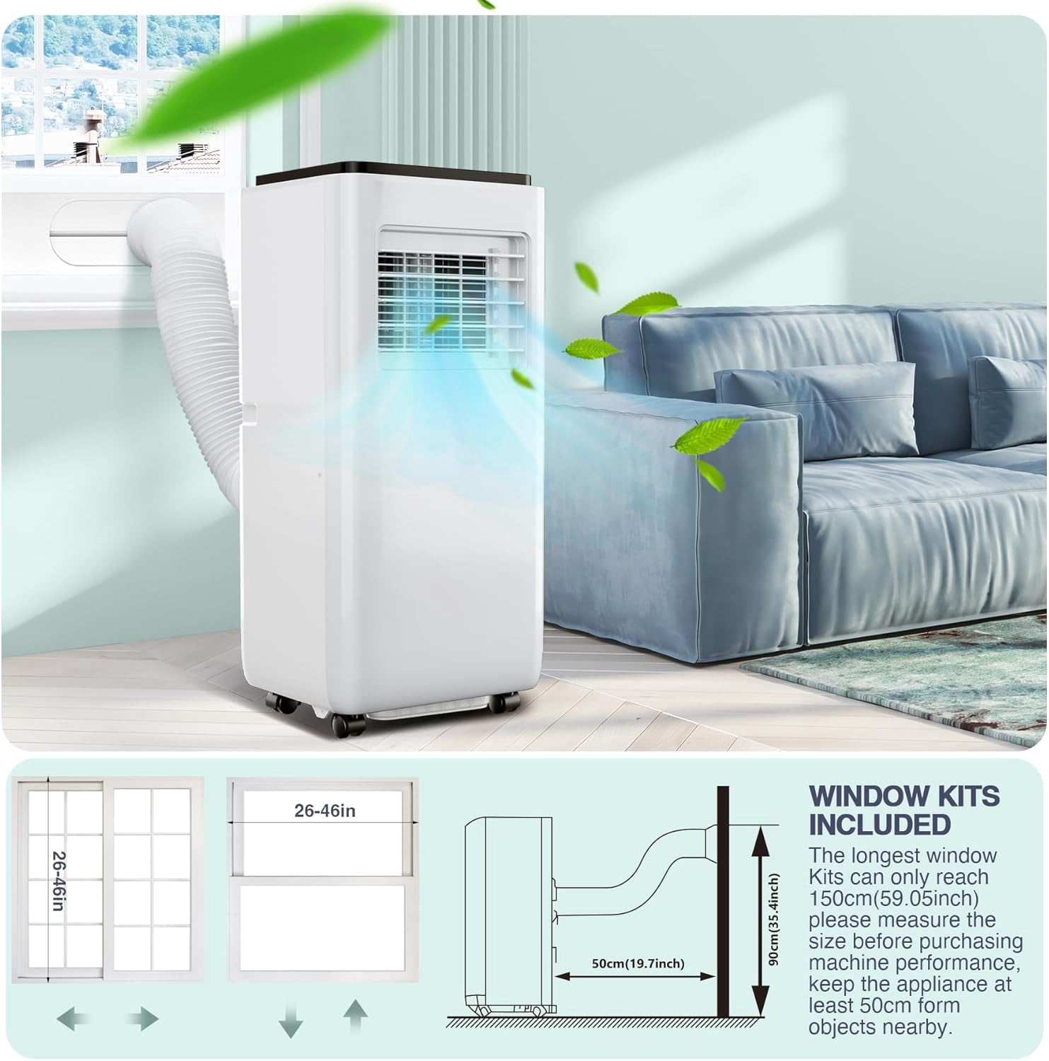 10000 BTU Portable Air Conditioner 3 - in - 1 Multifunctional Unit with Remote Control, Ideal for Cooling 450 Sq.Ft Areas in Homes and Offices, Compact Design with Easy Mobility