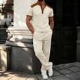 thumbnail image 2 of HBGVBA Men's Holiday Casual Knit Short Sleeve Top Color Blocked Short Sleeve Drawstring Waist Long Pants Set, 2 of 5