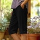 thumbnail image 2 of Pantalones de Ajuste Seco de las Mujeres Botón de Color Sólido Laminado Borde Pantalones de Lino, Trajes Del Cuerpo para los Pantalones de las Mujeres Capris de Cinco Puntos con Tela Elástica Transpi, 2 of 6