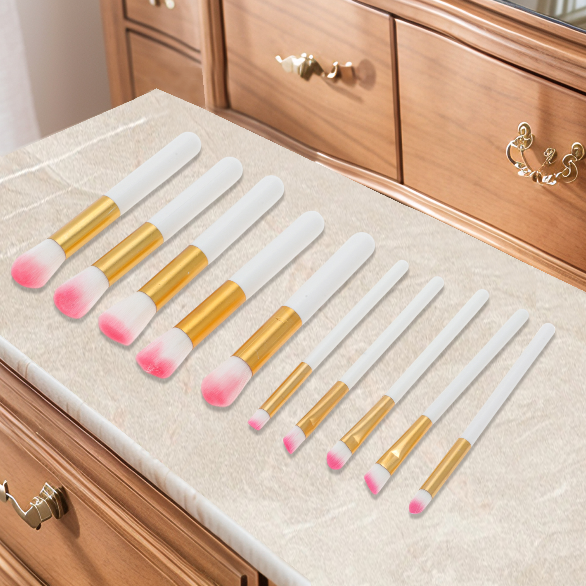 Unique Bargains 10 Pcs Lightweight Makeup Brush for Travel White