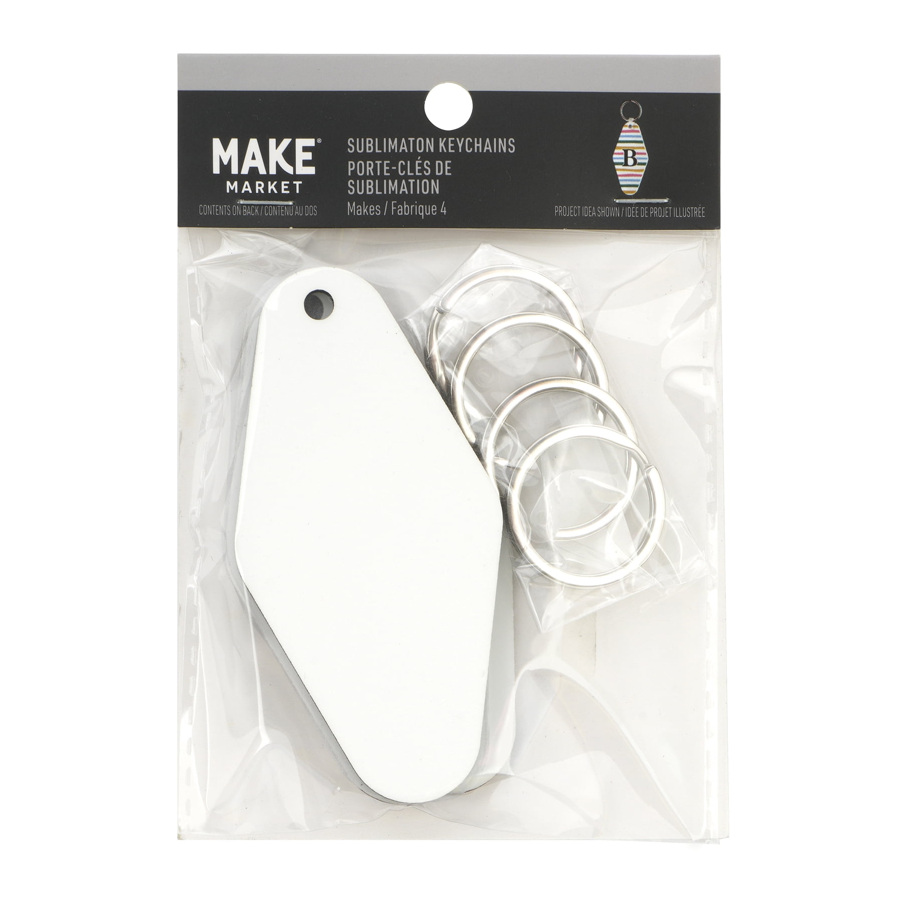 Diamond Sublimation Keychains by Make Market – Double-Sided White Motel-Style MDF Tags with Key Rings - Heat Transfer Blanks - 12 Pack