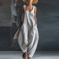 thumbnail image 2 of Cotton Linen Jumpsuits for Women Loose Casual Summer Outfits Dressy Sleeveless Pants Rompers with Pockets, 2 of 5