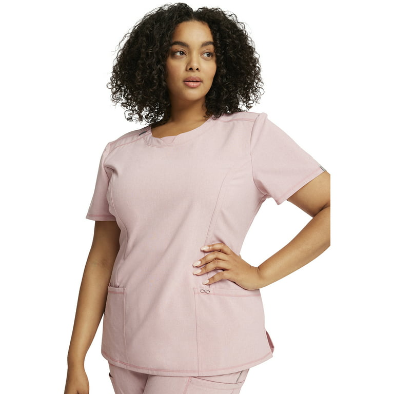 Cherokee Infinity Scrubs Top For Women Round Neck 2624A, XL, Frosted Rose  Heather 