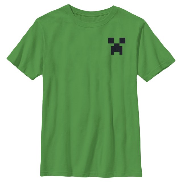 T-Shirt Garçon Minecraft Faux Poche Creeper - Kelly Vert - Très Grand