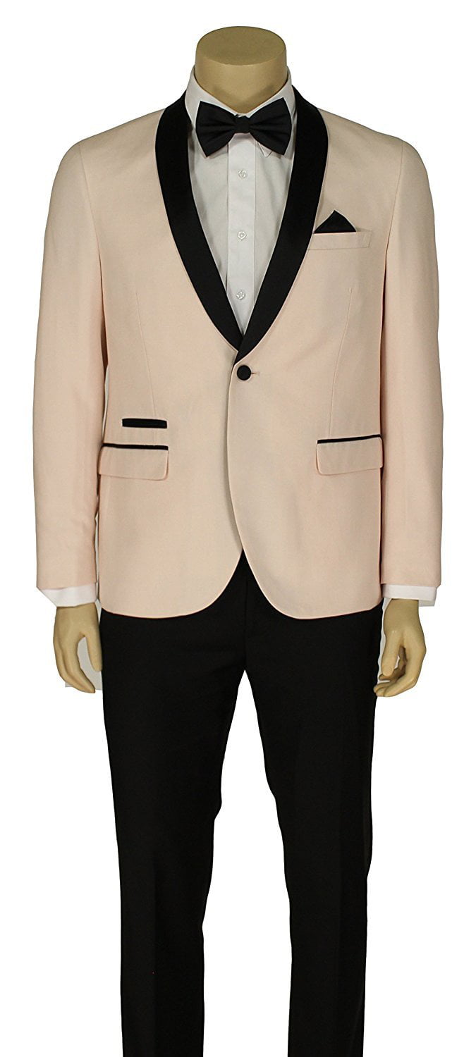 Available in Colors Adam Baker Mens Slim Fit One Button Satin Shawl Collar 2-Piece Tuxedo Suit
