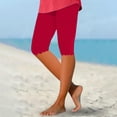 thumbnail image 2 of LIIPEE Women Leggings Casual Elastic High Waist Slim Fit Knee Length Leggings Solid Color Summer Beach Shorts Comfortable Soft Breathable Daily Leggings,Red,S, 2 of 4