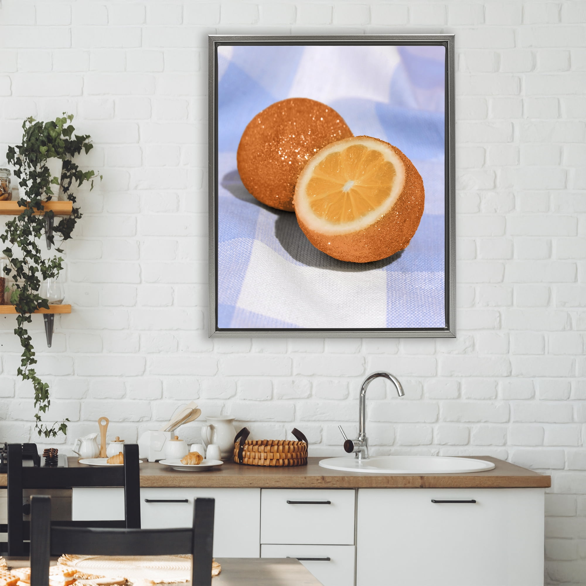 Stupell Industries Glimmer Orange on Blue Gray Framed Floater Canvas Wall Art, design by LISH Creative