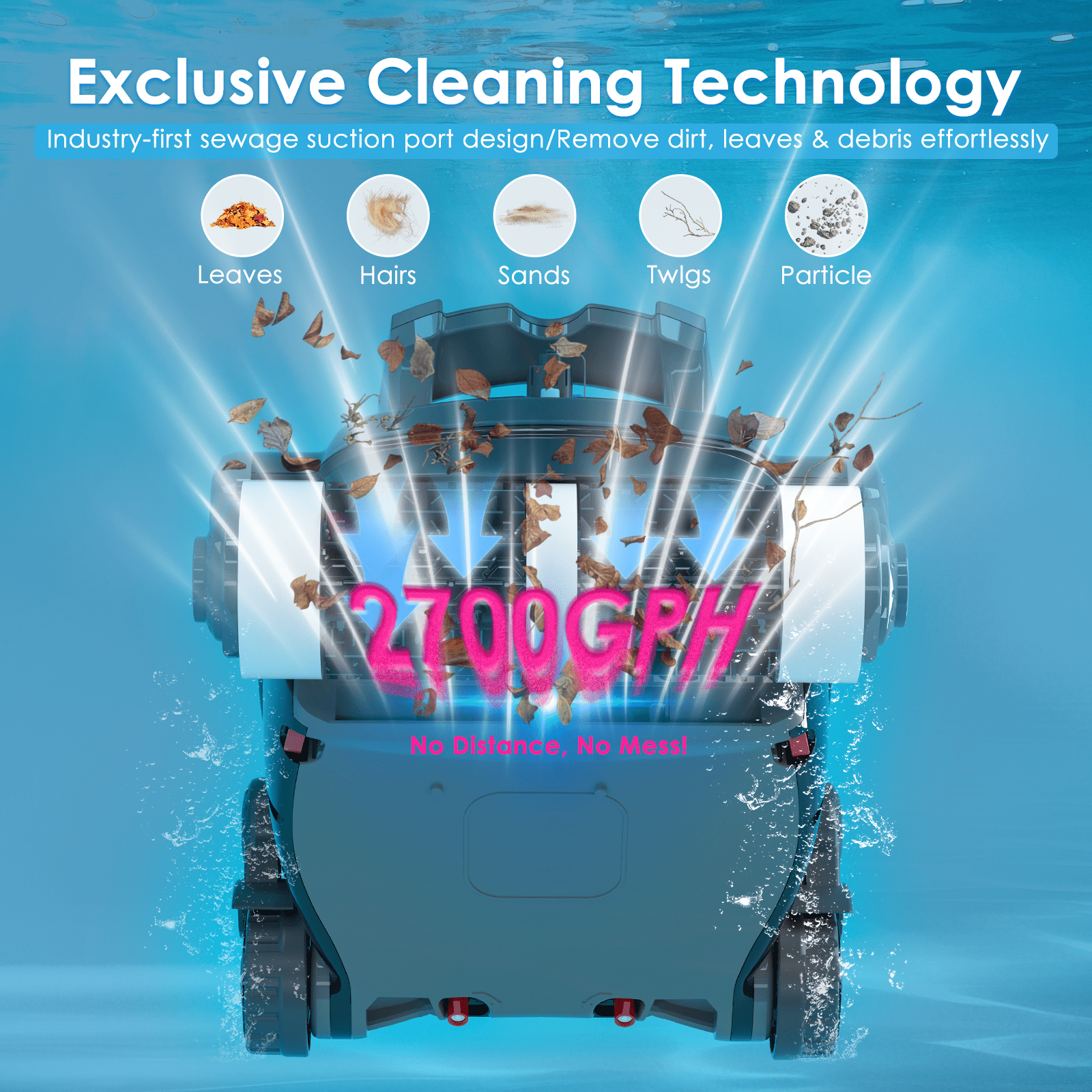 RoboKleen RK-X1 Cordless Robotic Pool Cleaner, Wall Climbing for Inground Pool and Above Ground Pool, Lightweight, 2700 GPH Suction, 8L Large Capacity,Pink