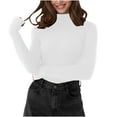 thumbnail image 2 of Fanxing Women Ribbed Turtleneck Sweater Knit Slim Fit Long Sleeve Pullover Tops Fall Winter Basic Sweaters White Free Size, 2 of 8
