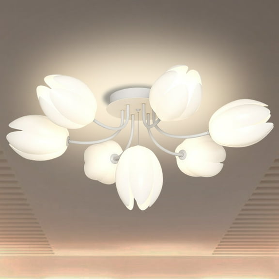 Longree 7-Light Lacquered Nordic Dimmable Flush Mount Ceiling Light with Crystal Glass