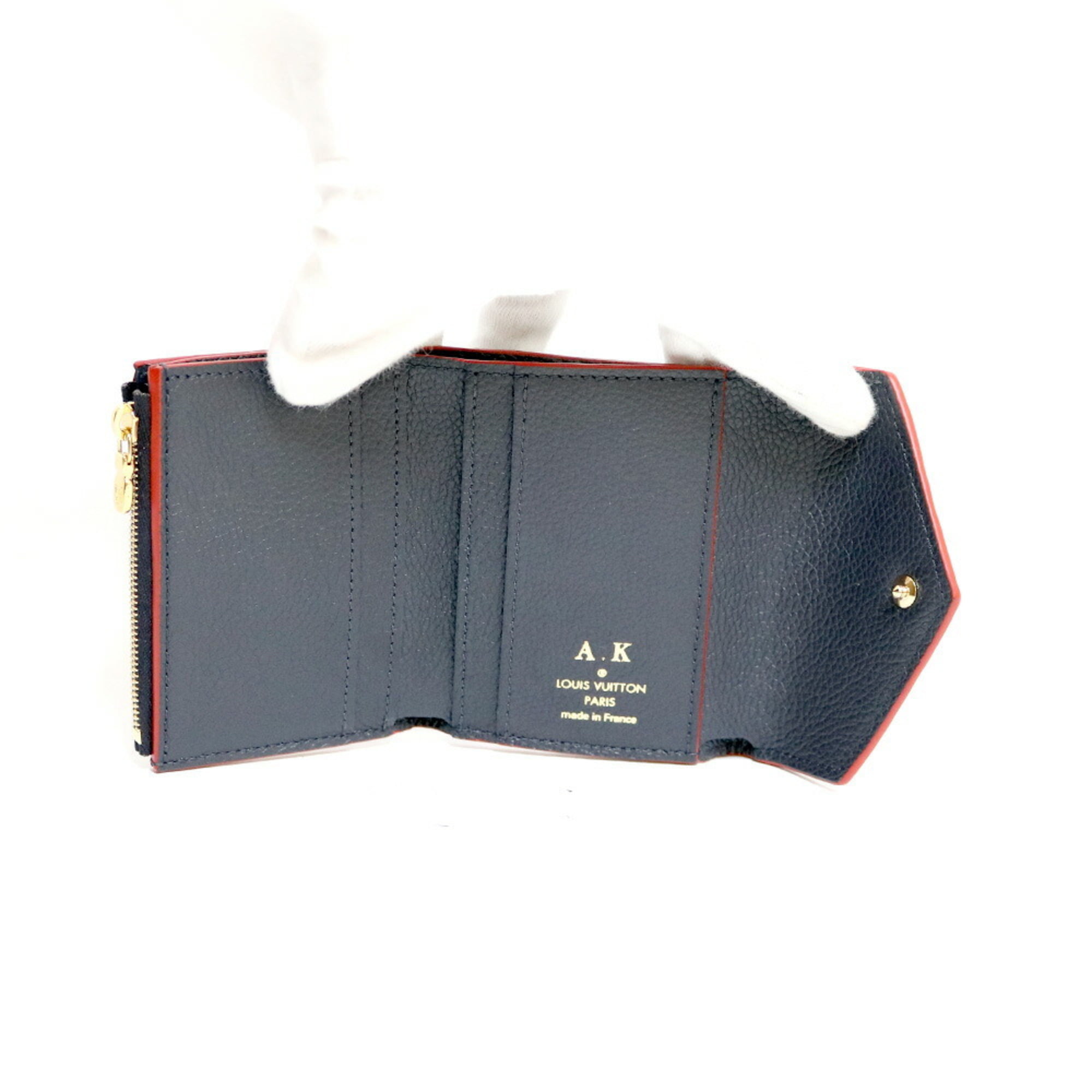LOUIS VUITTON Louis Vuitton Tri-Fold Wallet Monogram Amplant LV Initial A.K  Included Portofeuil Victorine M64577 Navy Marine Rouge Red Women's Men's  Leather
