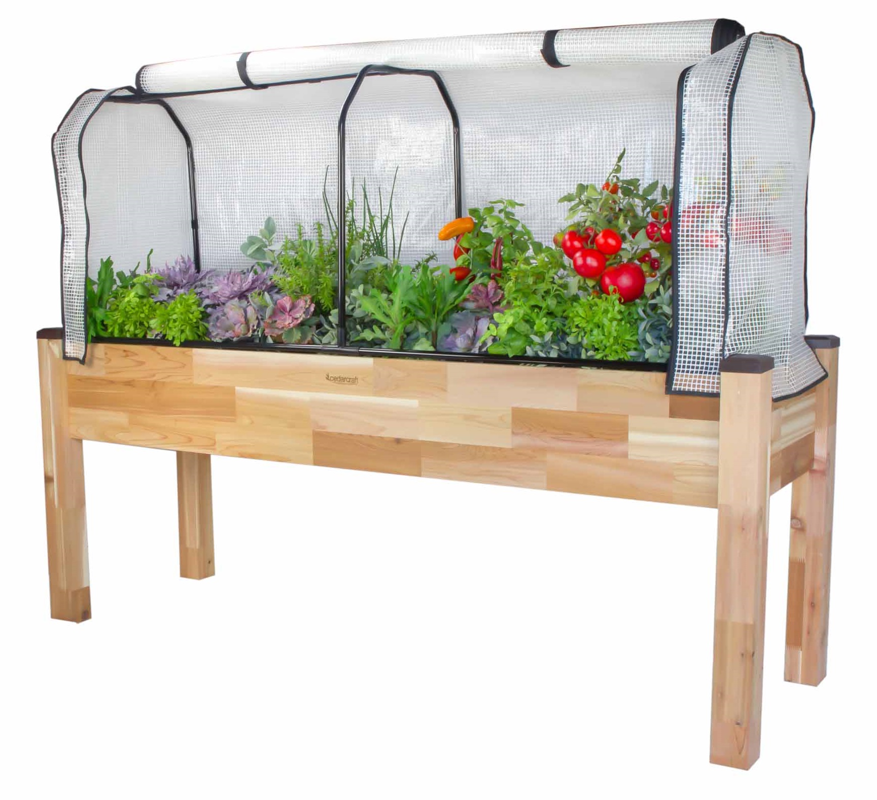 CedarCraft Elevated Cedar Planter + Greenhouse 23x72x53"H