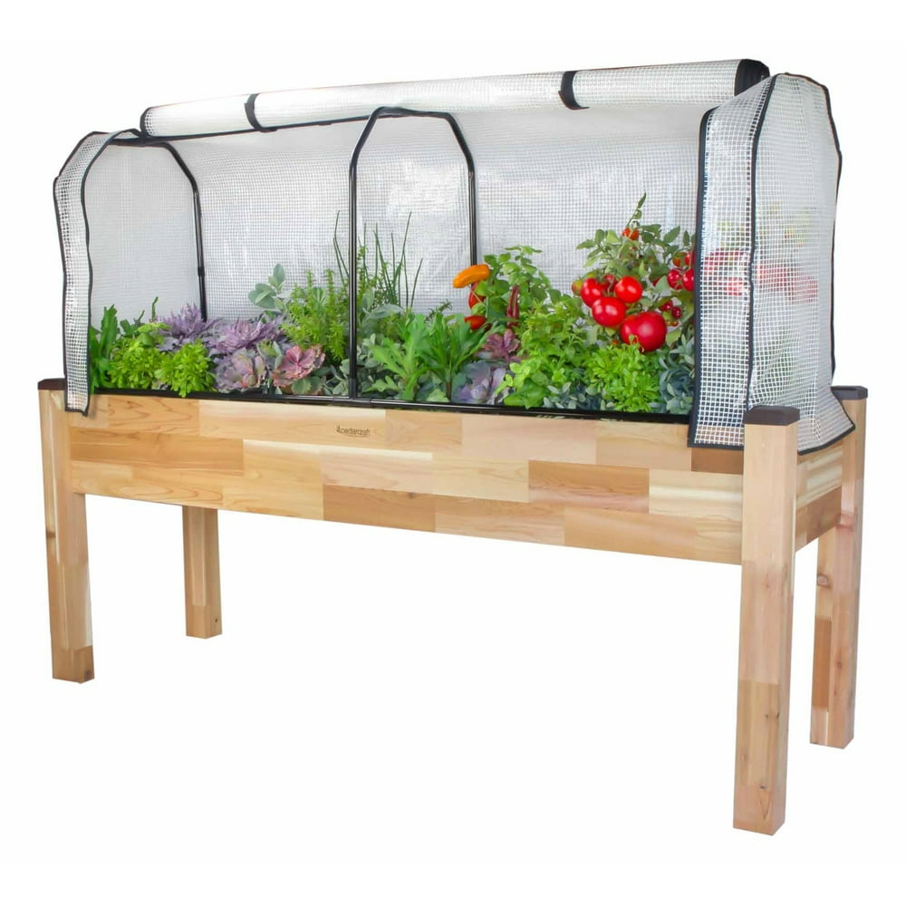 CedarCraft Elevated Cedar Planter + Greenhouse 23x72x53&quot;H