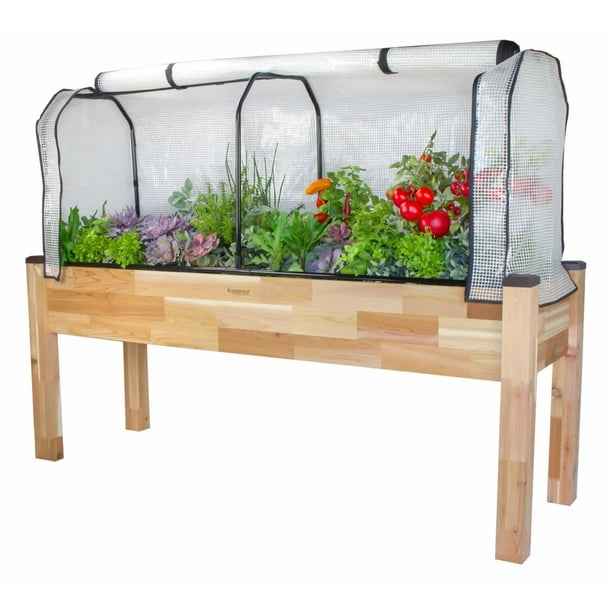 cedarcraft elevated cedar planter + greenhouse 23x72x53