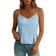thumbnail image 4 of RQYYD Womens Sleeveless V Neck Spaghetti Strap Tops Casual Side Button Blouses Linen Blend Tee Shirts Clothes, 4 of 7