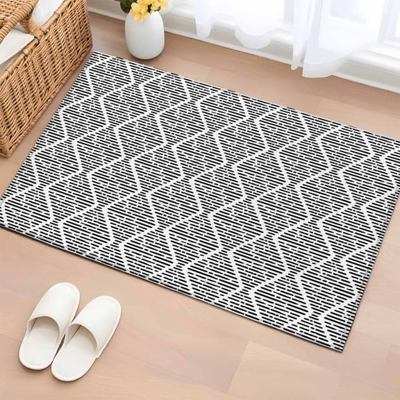 Rectangle Area Rugs 2 x 3 Ft, Black White Non-Slip Residential Carpet, Modern Abstract Art Farmhouse Indoor Crawling Mats Runner Rugs for Living Room/Dining Room/Bedroom
