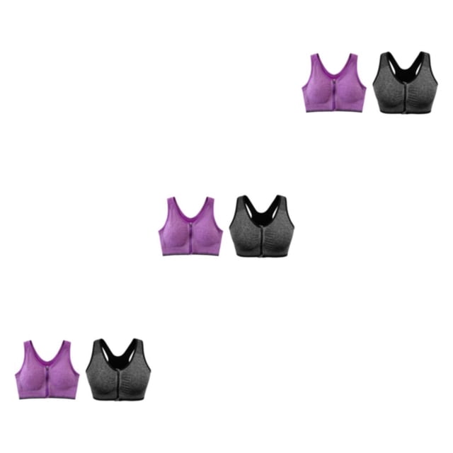 kurtrusly 2pieces Versatile Performance With Wide Application Sports Bra Seamless gray+purple XL 3Set