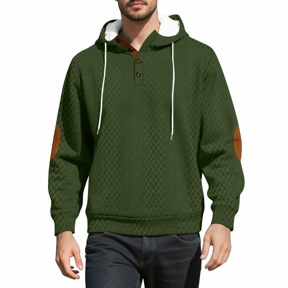 LpwkSSA Men's Linen Hoodies Casual Long Sleeve Pullover Coat Solid Color Lightweight Loose Fit Hooded Sweatshirt Quarter Button Drawstring Coats Green XL