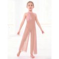 thumbnail image 5 of Yartina Girls Lyrical Dance Jumpsuit Sequin Sleeveless Wide Leg Bodysuit One Piece Figure Skating Outfit Pink 14, 5 of 7