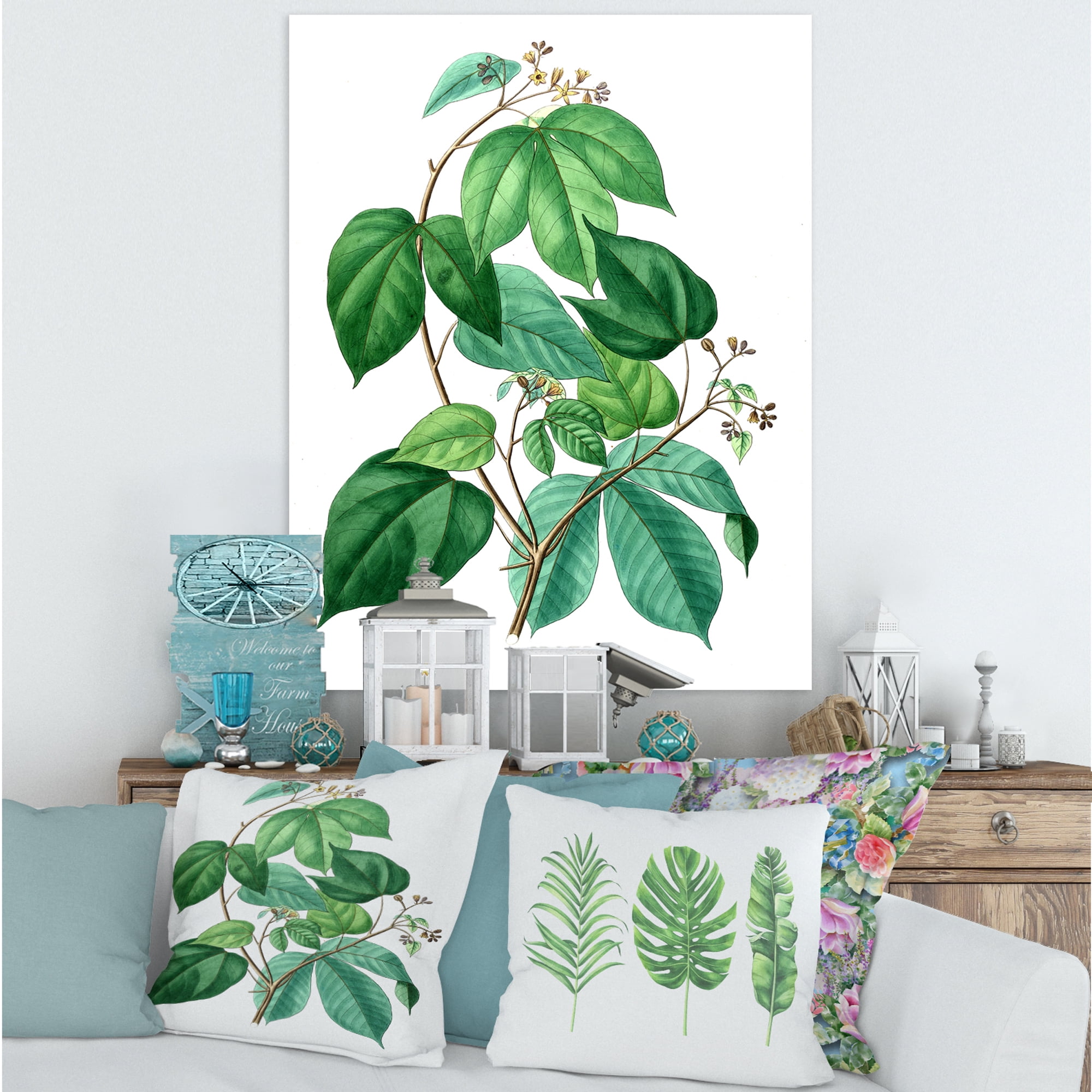 Designart ' Ancient Green Leaves Plants III ' Traditional Canvas Wall Art Print