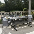 thumbnail image 2 of GDF Studio Linhurst Outdoor Wicker and Aluminum 6 Piece Dining Set with Bench, Black, Gray, and Light Gray, 2 of 13