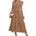 thumbnail image 3 of Robe d'Été avec Manches pour Femmes Robe en Dentelle Col en V Nouée Manches Volantes en Chiffon, 3 of 6