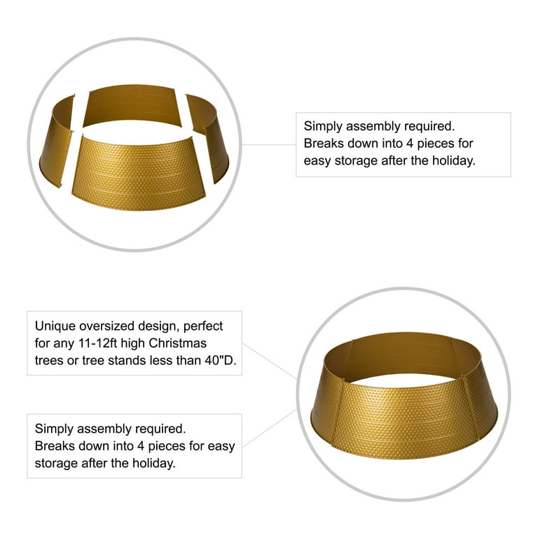 Glitzhome Gold Hammered Metal Tree Collar - 22 Inch Diameter, 3-Piece, Christmas Tree Stand Cover 4 thumbnail image