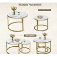 thumbnail image 4 of Coffee Table Nesting White Set of 2 Side Set Golden Frame Circular Round and Marble Pattern Wooden Tables, Living Room Bedroom Apartment Modern Industrial Simple Nightstand, 4 of 10