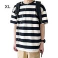 thumbnail image 1 of Camiseta de hombre a rayas, media manga, suelta, cuello redondo, blusa de algodón, negro, XL kenally AP002500-03, 1 of 7