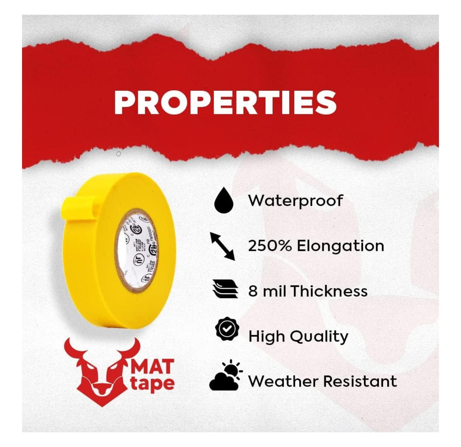MAT Professional Grade Thin Electrical Tape Blue - 3/8 inch x 66 ft. UL/CSA listed (Pack of 10) - Waterproof, Flame Retardant, & Strong Rubber Based Adhesive for Use At No More Than 600V & 176F