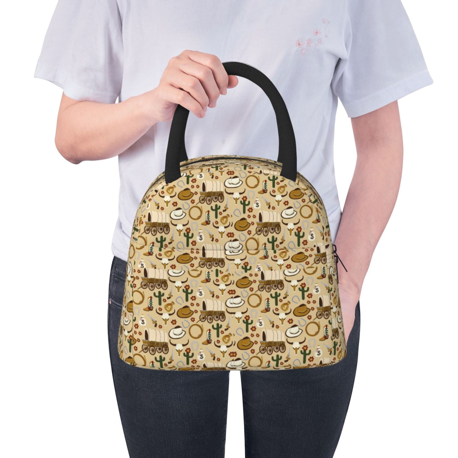 Defioc Wild West Cowboy Print LunchBag for Women and Men - Leakproof Cooler Tote Bag Organizer - Reusable Lunch Box for Office/Picnic/Hiking/Beach