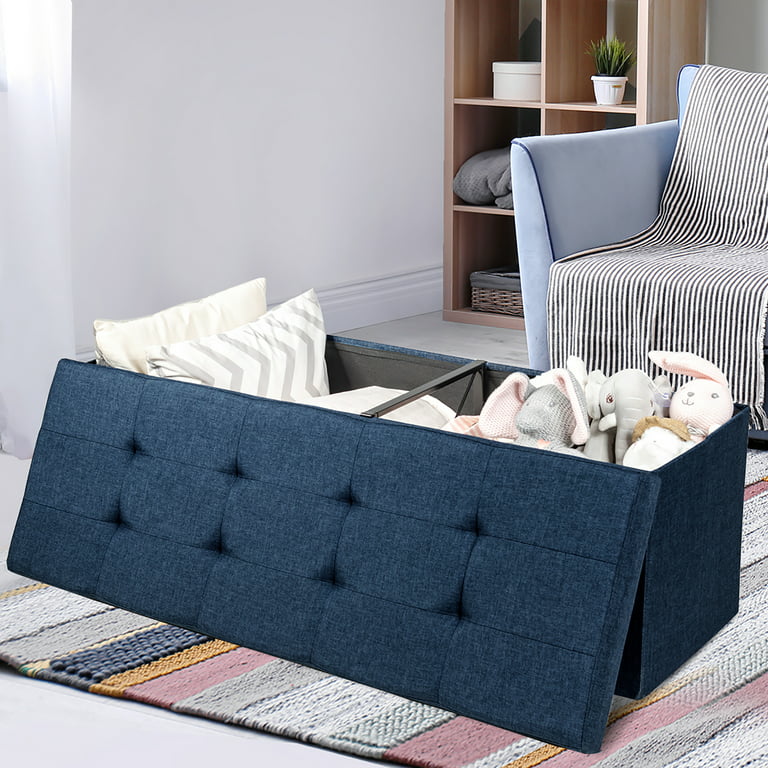 Artiss Storage Ottoman Blanket Box Velvet Chest Toy Foot Stool Couch Bed  Blue
