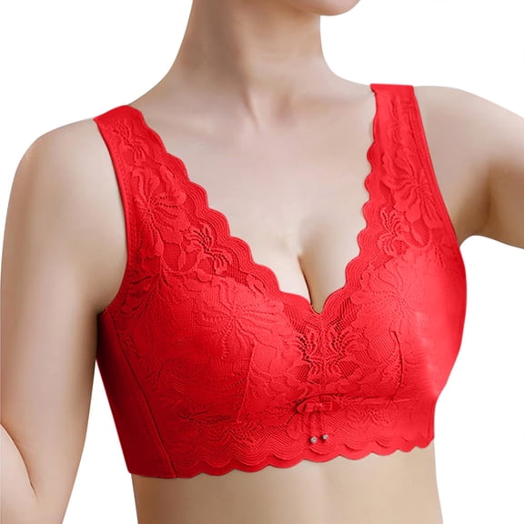 Bras for Women,Comfort Bra Without Underwire Push Up Seamless Sports Padded Lace Soft Stretch Bustier Medium Support Non Wired Sleep Classic Top For Everyday Yoga,Sports Bras for Women,Red,L