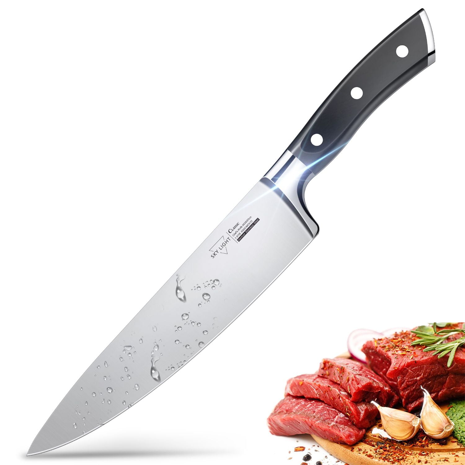 SKY LIGHT Steak Knives, Non Serrated Steak Knife Set of 6, Kitchen