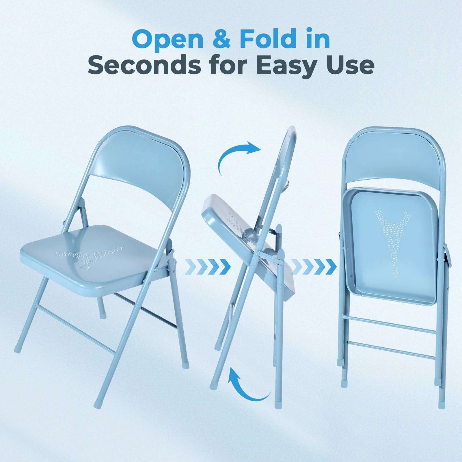 Homy Casa Metal Folding Chairs 4 Pack Portable for Wedding Party Picnic Home Office Pale Blue